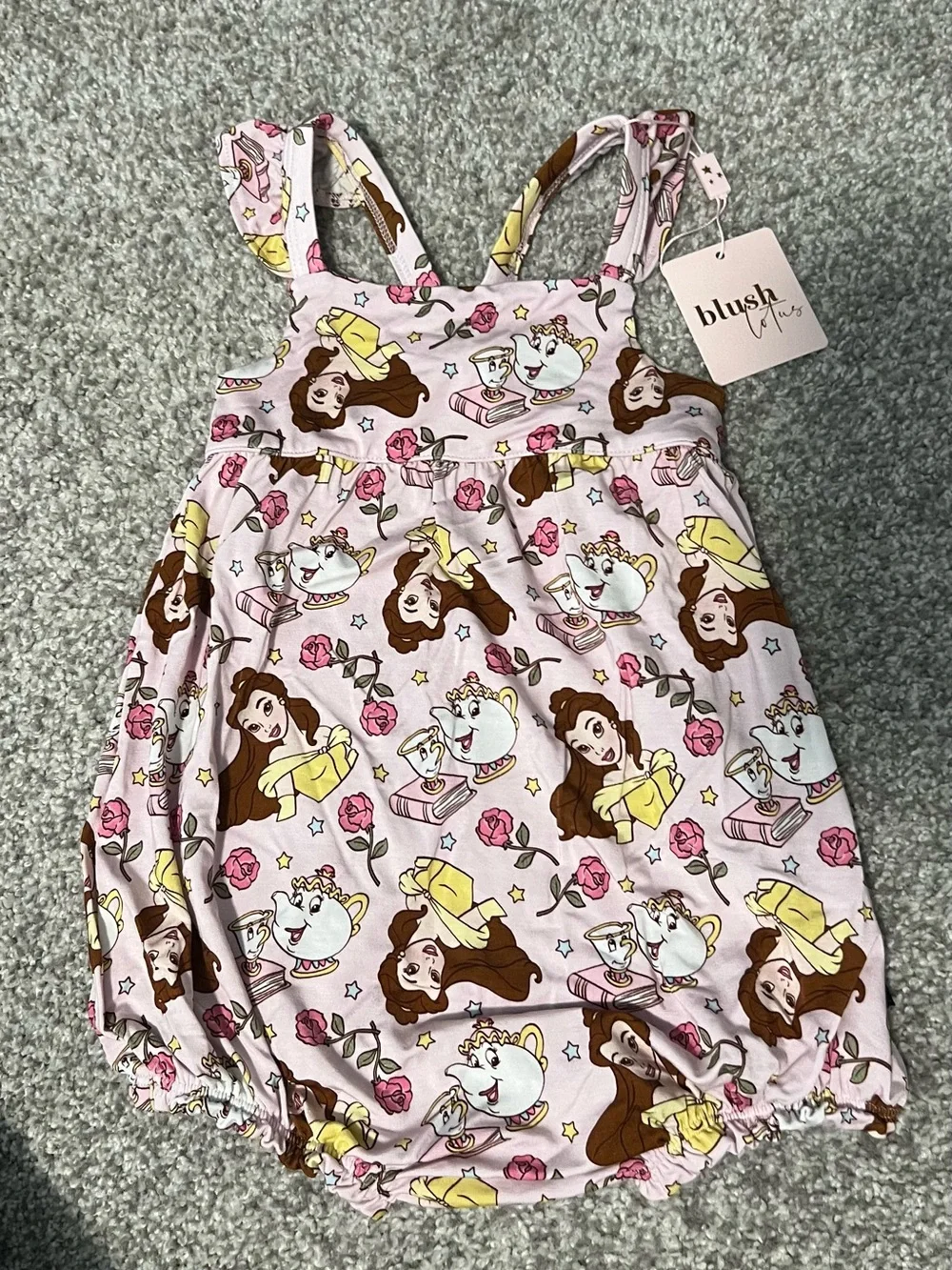 Blush Lotus provincial petals disney belle princess bubble romper size 18-24
